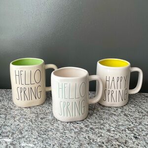 RAE DUNN • Three Pairs of Stylish “HELLO HAPPY SPRING” Mugs Cups